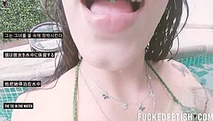 Skinny latina submits underwater to helen star's vibrator oral pool domination