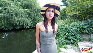 german scout spots skinny teen jenny stella chats her into hard anal casting berlin streets