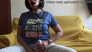 this horny shemale mommy's thick cock throbs as she strokes it hard craving a mouth