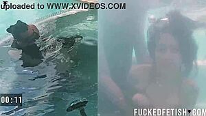 Skinny latina submits underwater to helen star's vibrator oral pool domination