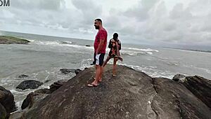 Skinny carioca pounded raw in bush with couple caught banging bareback!