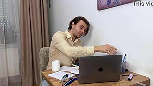 i couldn't resist... my horny boss yanks down pantyhose for employee pussy worship in office