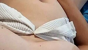 secretary milf sneaks away to rub her big natural tits and pussy