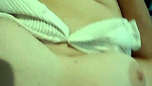 secretary milf sneaks away to rub her big natural tits and pussy