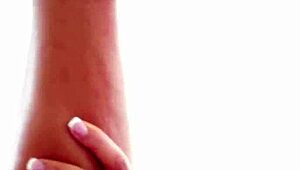 Babe's Feet Tugging Cock to Sticky Cumshot Eruption