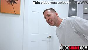 cuck hubby watches friend pound his milf wife's big tits