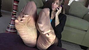 seductive feet tease nonstop jerking in nylon close-up domination