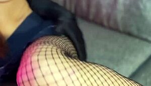Naughty redhead student in pantyhose heels rides cock cosplay cum covered