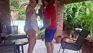 hey bro-in-law bends me over desk fucks pussy doggy outdoor pool cums on ass moaning loud quickie dress up