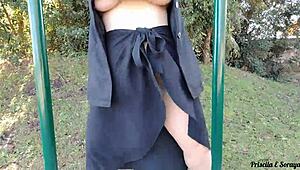 Hey stepmom and stepsis flashing big asses tits in public workout 😏📹 voyeur fun!