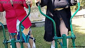 Hey stepmom and stepsis flashing big asses tits in public workout 😏📹 voyeur fun!