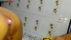 pluggin my ass then fuckin pussy hard with huge cock