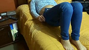 excited wife drops jeans to touch herself before getting pounded