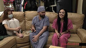 blaire celeste spreads shaved pussy in nurse latex checkup