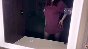 Teen Brunette Begs Impregnation with Monster Cock Bent Over Mirror Doggy Creampie