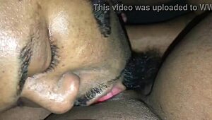 watch this blonde milf get her shaved pussy face fucked sloppy by ebony cock till she smiles wide