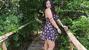 hiker spots model during forest photoshoot session