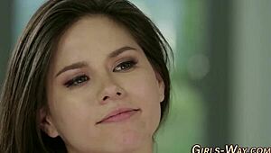 Lesbian babe dives into hairy pussy munching carpet passionately