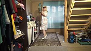 Juicy Milf Strips Lingerie Stockings Revealing Big Tits Ass