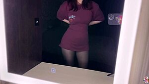 Teen Brunette Begs Impregnation with Monster Cock Bent Over Mirror Doggy Creampie