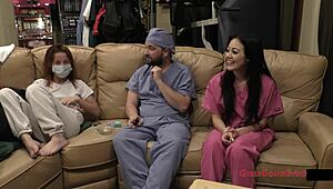 blaire celeste spreads shaved pussy in nurse latex checkup