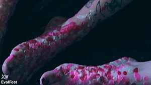 kinky brunettes gag on toes in barefoot bondage tickle games