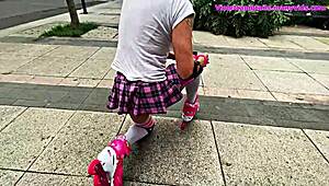 sissy puta in miniskirt skates park then takes thick cock anal pounding