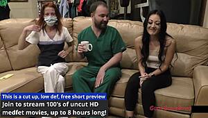 blaire celeste spreads shaved pussy in nurse latex checkup