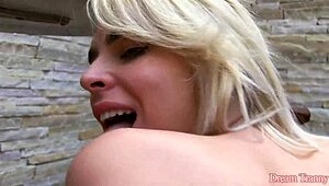 Blonde tranny Carol Penelope fucks herself with rubber cock