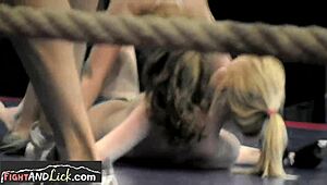 two athletic european lesbian babes tangle in passionate panties wrestling fight