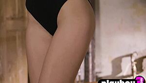 Miky Muse strips naked exposing small natural tits and amazing softcore blonde body