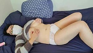 a married asian milf spreads her thick legs wide and masturbates hard in full wedding lingerie video