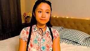 little asian slut fingers pussy on cam