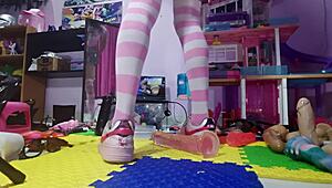 skinny big ass mexican trans in pigtails socks miniskirt rides monster bbc with anal plug gaping her hungry hole wide