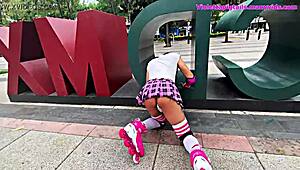 sissy puta in miniskirt skates park then takes thick cock anal pounding