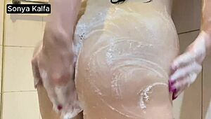 quick pov shower sex, big tits arab stepmom creampies with natural tits bouncing first time taboo!