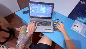 Nerd husband limp from LoL gaming wife cuckolds him forever