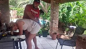 hey bro-in-law bends me over desk fucks pussy doggy outdoor pool cums on ass moaning loud quickie dress up