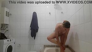 Curvy Brazilian Latina Showering Caught by Husband's Hidden Camera