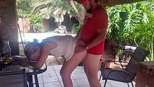 hey bro-in-law bends me over desk fucks pussy doggy outdoor pool cums on ass moaning loud quickie dress up