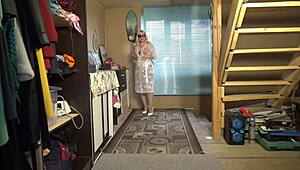 Juicy Milf Strips Lingerie Stockings Revealing Big Tits Ass