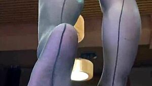 Goddess long legs big ass black pantyhose toe tease