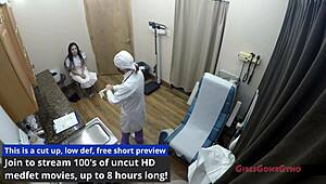 blaire celeste spreads shaved pussy in nurse latex checkup