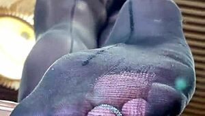 Goddess long legs big ass black pantyhose toe tease