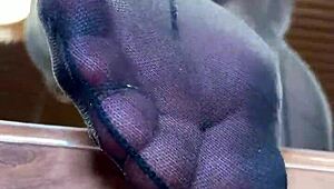 Goddess long legs big ass black pantyhose toe tease