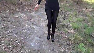 strolling through the forest in high heels and pantyhose feels unexpectedly thrilling