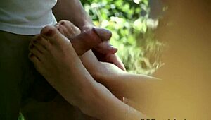 european babe delivers hot footjob tug with cumshot finish