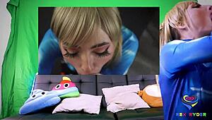 Blonde slut cosplay teen chokes on monster cock rough deepthroat