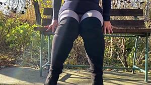 mature stepmom masturbates wet hairy pussy through pantyhose heels