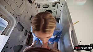 Pervy Blonde Teen Slut Busted Banging Big Cock Outdoors